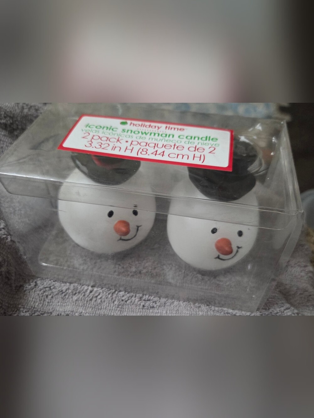 New Holiday Time 2-pack of iconic snowman candles measuring 3.32 inches
